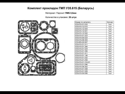 Комплект прокладок ГМП У35.605 / У35.615