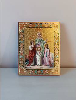 Вера, Надежда, Любовь и матерь их София. Рукописная икона 22х28см.