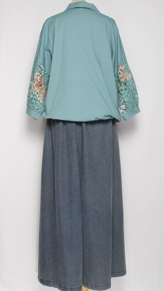 Рубашка хлопок "Карман кружево" бирюзовая, зеленая до р.52