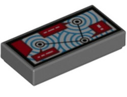 Tile 1 x 2 with Map with Blue Circles Pattern, Dark Bluish Gray (3069pb0648 6226606)