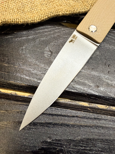 Фрикционный складной нож Скин-ду Большой сталь ELMAX, рукоять G10 тан