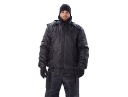 Куртка мужская на поясе "Охрана" зимняя черная (с капюшоном) Размеры: 44-46/170-176, 48-50/170-176, 48-50/182-188, 64-66/170-176, 64-66/182-188