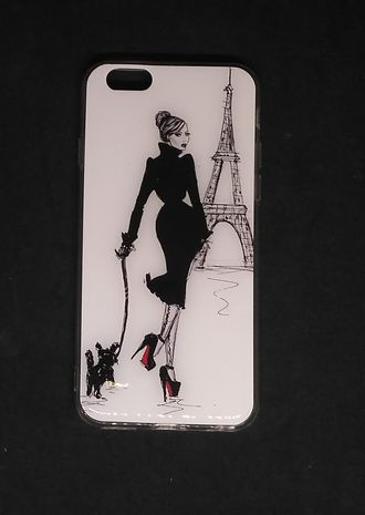 Защитная крышка силиконовая iPhone 6/6S черно-белый рисунок &#039;Париж&#039;