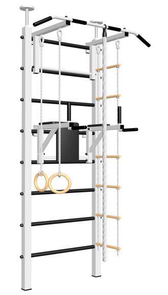 Спортивная стенка враспор с турником, брусьями и детскими навесными в квартиру  враспор