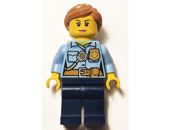 Police - City Officer Female, Bright Light Blue Shirt with Badge and Radio, Dark Blue Legs, Medium Nougat Hair, n/a (cty1384)