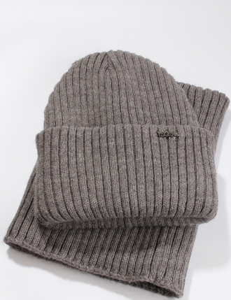 Комплект шапка и шарф "Резинка" 840-838    джинс, т.серый, бежевый, кофе, чёрный, ср.серый, т.беж