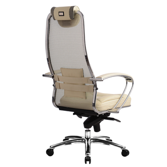 Кресло офисное МЕТТА "SAMURAI" SL-1, сверхпрочная ткань-сетка/кожа, бежевое