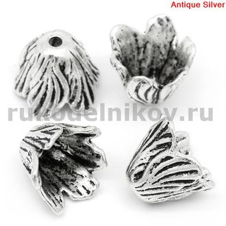 шапочки для бусин "Бутон", цвет-античное серебро