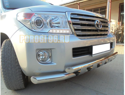 Защита переднего бампера двойная с пластинами d76/60 для Toyota Land Cruiser 200 2013-2015
