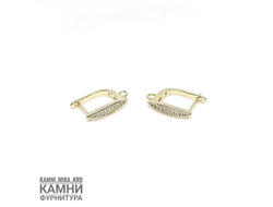 Швензы с кристаллами "Лодочки" ЛЮКС 16х4 мм, позолота 14К, цена за пару