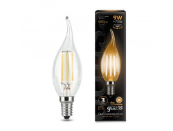 Gauss Filament Свеча на ветру E14 9W(680lm) 2700K 2K прозр. 120x35 филамент (нитевидная) 104801109