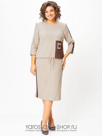 Женский трикотажный комплект-двойка бежевого цвета