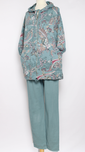 КОСТЮМ ХУДИ И БРЮКИ "МОЛНИЯ ВЬЮН" бирюзовый до 56р.
