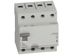 Legrand 402067 RX3, Выключатель дифференциального тока (УЗО), 4Р, 40А, ток утечки 100mА, тип AC