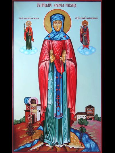 Агафия (Агафья) Никомидийская, святая преподобномученица, игумения. Рукописная мерная икона.