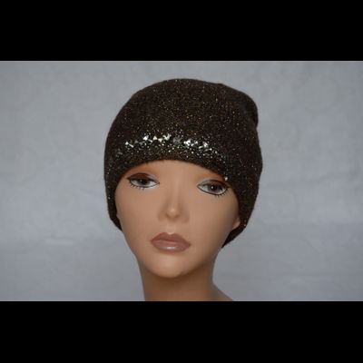 Женская шапка с люрексом пайетками и камнями Италия Vizio 5819 коричневая