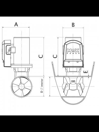 ПОДРУЛИВАЮЩЕЕ УСТРОЙСТВО MAXPOWER ТУНЕЛЬНОГО ТИПА CT80 24В, УПОР 75 КГС, ДЛЯ СУДОВ ДЛИННОЙ 8 - 13.5 МЕТРОВ