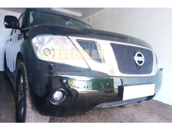 Защита радиатора Nissan Patrol 2010-2013 (3 части) black верх PREMIUM