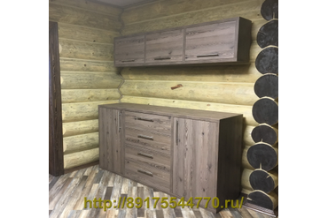 017 Комод и полка.
Фасады и корпуса (25 мм) сделаны из
ЛДСП Egger H3408 ST38 Лиственница горная коричневая термо.
