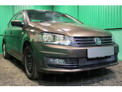 Защита радиатора Volkswagen Polo седан 2015- (4 части) black верх