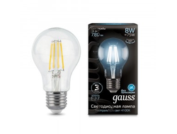 Gauss Filament ЛОН A60 E27 8W(780lm) 4100K 4K прозр. 105x60 филамент (нитевидная), 102802208
