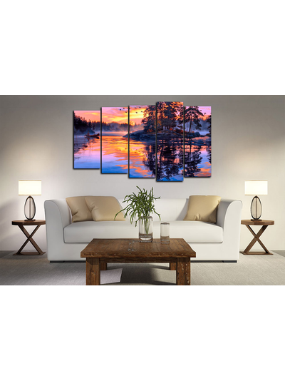 Модульная картина "Рассвет над тайгой"