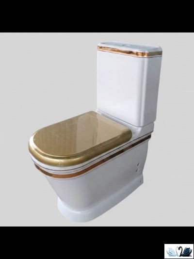 Унитаз Creavit Antik Gold AN360-11CB00E-AD00, с бачком AN410.A00, с золотой лентой, напольный приставной