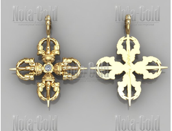 Крест амулет тибетского Дордже двойной из жёлтого золота с бриллиантом (Вес: 21 гр.)