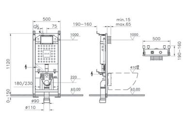 Комплект: Подвесной безободковый унитаз Vitra Integra Round, с тонким сиденьем с микролифтом, инсталяцией и панелью управления, 9856B003-7205