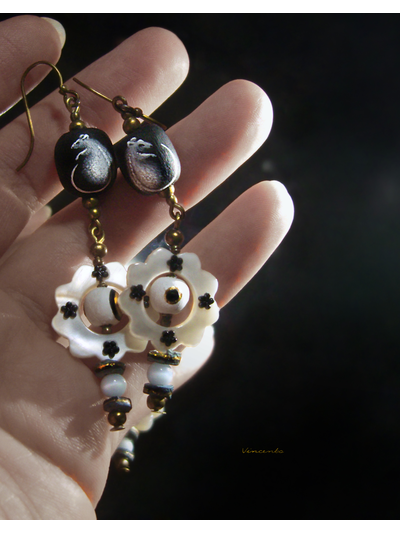 Волшебные серьги с перламутром "Сказка о Снежных Крыльфах", новогодний подарок