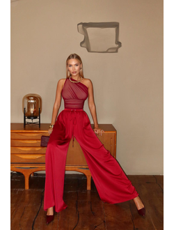 Брюки с драпировкой без боковых швов (бордовый)