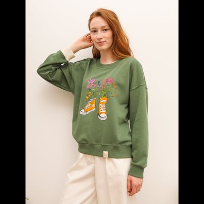 ЖЕНСКИЙ СВИТШОТ ОЛИВА "ЦВЕТОЧНЫЕ КЕДЫ"