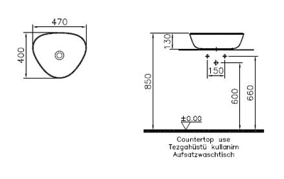 Треугольная раковина-чаша, 47 см, матовая, черная, VitrA PLURAL, 7812B483-0016