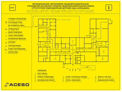 Мнемосхема тактильная на основе композитной алюминиевой панели размер 600 x 800 мм со шрифтом Брайля