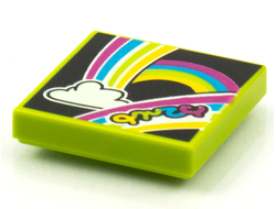 Tile 2 x 2 with Groove with BeatBit Album Cover - Rainbows and Cloud Pattern, Lime (3068bpb1590)