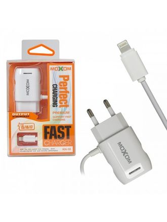Сетевое зарядное устройство для iPhone Lightning 1,5A Moxom KH-10 (гарантия 14 дней)