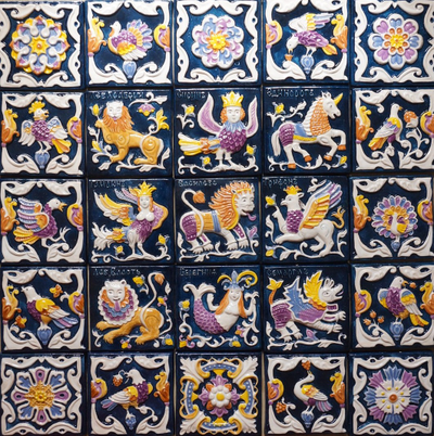 Изразцовая плитка "Мифические знаки" // 10*10