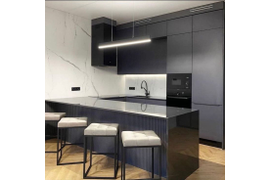 Кухня угловая с барной стойкой, 1200*2800 мм. Материал фасадов ЛДСП Egger. Столешница из искуственного камня. Срок  изготовления от 21 рабочий день. Цена на момент изготовления 197000 руб.