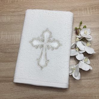 Крестильное полотенце Ажурный крест серебро фото №1