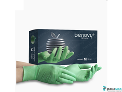 BENOVY Nitrile MultiColor, перчатки нитриловые, зеленые, M, 50 пар в упаковке
