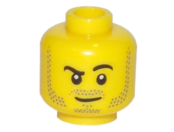 Minifigure, Head Black Eyebrows, Left Raised, Dark Bluish Gray Beard and Moustache Stubble, Lopsided Smirk Pattern - Hollow Stud, Yellow (3626cpb1965 6218310)