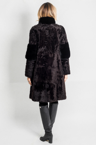 Шуба  женская пальто Трансформер Лилия натуральный мех каракуль, коричневая зимнее Арт. Д-078