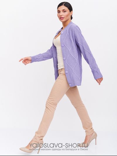 Женский вязанный жакет сиреневого цвета