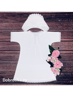 Тёплое платье-рубашка для крещения девочки "Традиция": 100% хлопок (фланель), кружево, вышитый крестик; размеры 56-62, 68, 74-80, 86- 92, 98-104 (рост в см), можно вышить любое имя