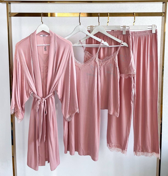 Домашняя одежда Виктория Сикрет 5в1 цвет кораллово-розовый