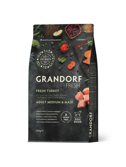 Grandorf Fresh сухой корм для собак средних и крупных пород с индейкой и бататом, 10 кг