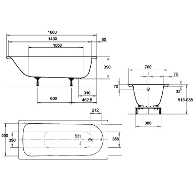 Стальная ванна Kaldewei Eurowa 160х70