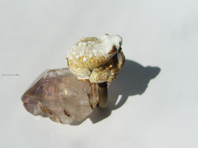 "Солнечная лягушка", фэнтезийное кольцо с кварцем