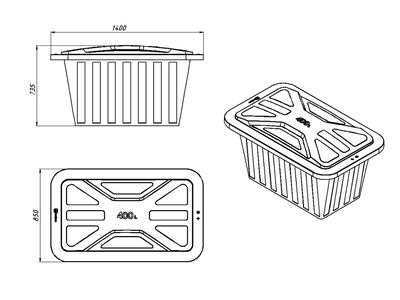 Чертеж ванны К400 с крышкой