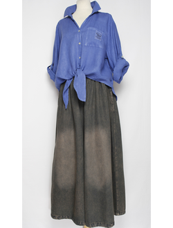 РУБАШКА ЛЁН "ЗАВЯЗКИ1" электрик, морская волна, джинс, синяя, черная, зеленая р.46-52